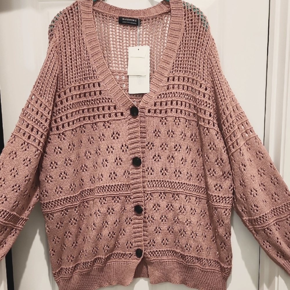 NEW Bloomchic Rose Pink Open Weave Lightweight  Cardigan 2x